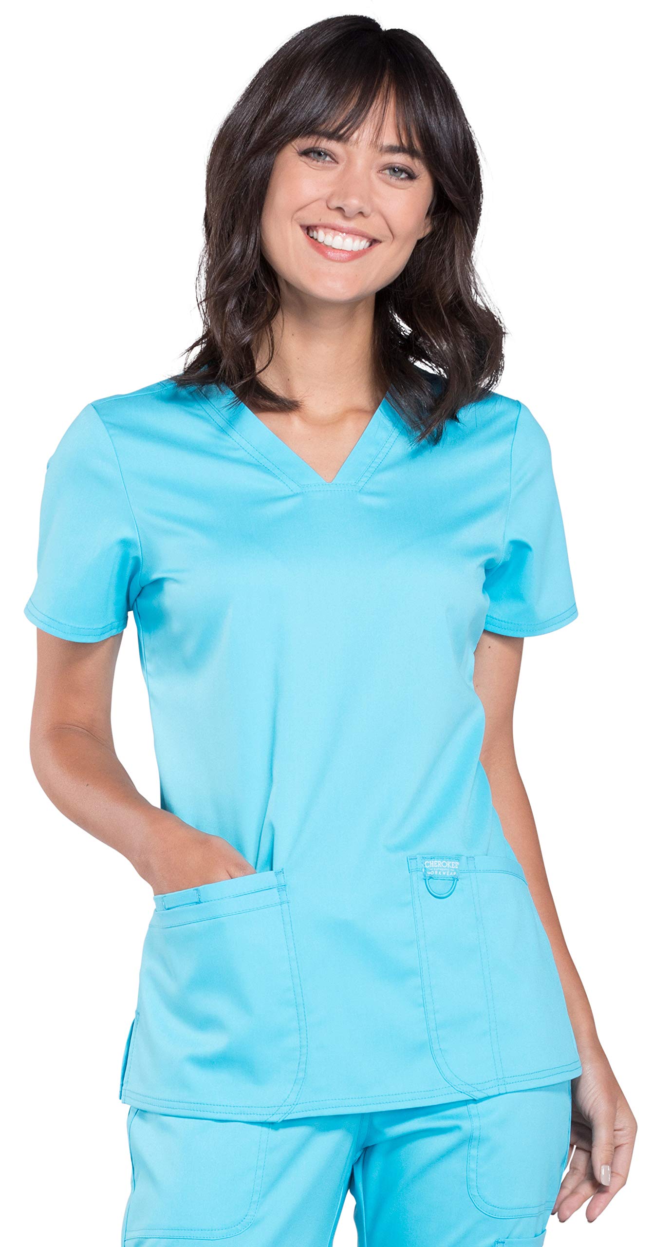 V-Neck Scrubs for Women Workwear Revolution, Soft Stretch, Easy Care WW620, S, Turquoise