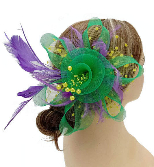 Fascinators Hat for Women Wedding Feather Flower heandbands Party Derby Headbands Clip Tea Party Headwear (Purple)