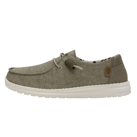 HEYDUDE Women's Wendy Chambray Slip On Shoe, Sage Size 9 | Textile Upper | Lightweight Casual Loafer with Elastic Laces