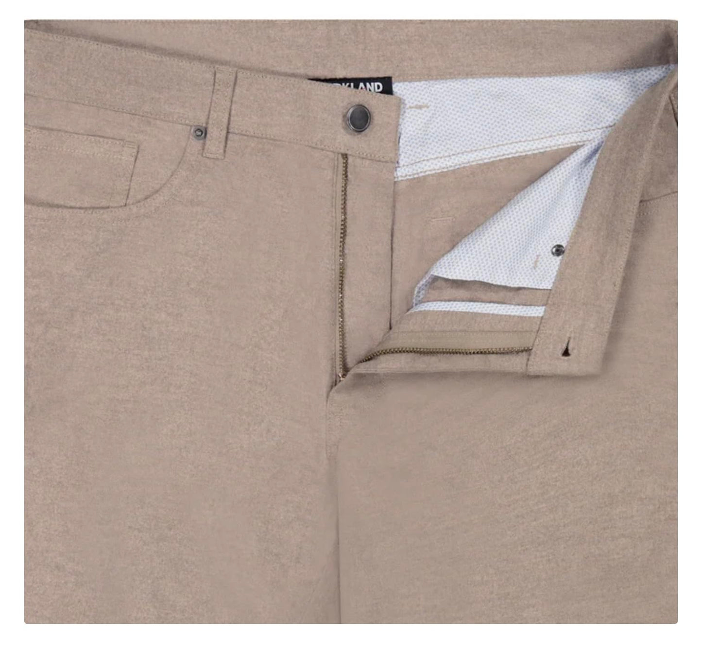 KIRKLAND Signature Men's Stretch Comfort Tapered Fit Brushed 5 Pocket Pant (US, Waist Inseam, 30, 32, Regular, Regular, Tan)