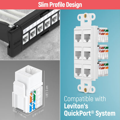 Everest Media Solutions 90� Angled CAT6 Keystone Jack in White - Slim Profile RJ45 Female Connector - Compatible with 90� Angled Speed Termination Tool - easyJACK (B094WB91H3) - 20-Pack
