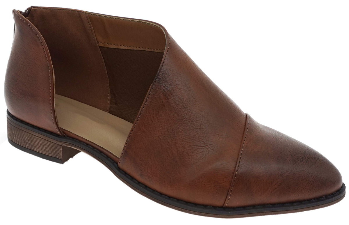 MVE Shoes Women’s Stylish Flat Closed Toe Comfortable Cut Out Pointed Toe Ankle Bootie, Whiskey 6