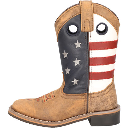 Smoky+Children%27s+Kid%27s+Stars+and+Stripes+Vintage+Brown+Leather+Western+Cowboy+Boot