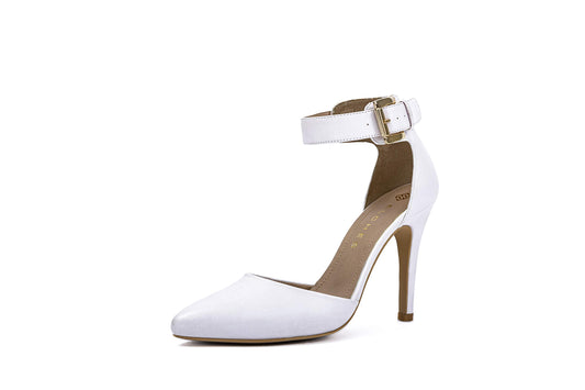 Elches Women's Pumps, Carol Ankle Pump - Heel Dress Shoes for Women and Comfortable Pointed Toe Pumps - Party Dress Platform Pumps (8, White, Numeric_8)