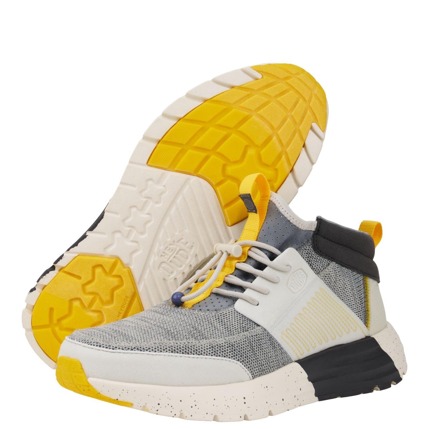 HEYDUDE Men's Sirocco M Mid Trail Heather Grey/Yellow Size 7 | Men's Shoes | Men Slip-on Sneakers | Comfortable & Light-Weight