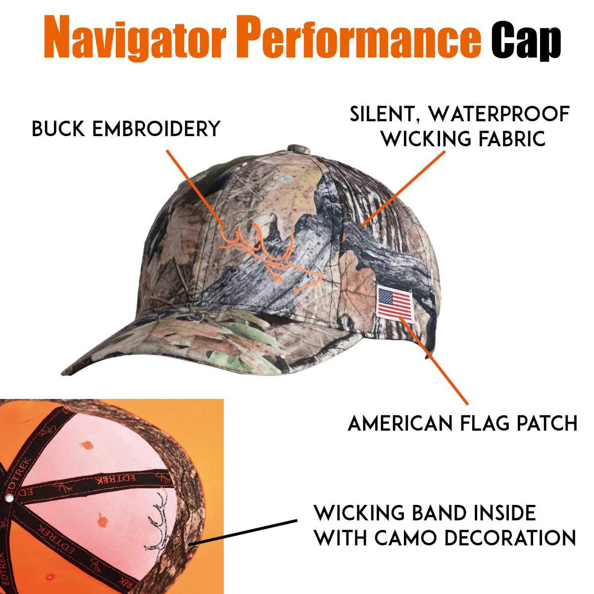 EDTREK High Performance Hat for Hunter and Angler - Waterproof Hunting Cap, Fishing Cap, Outdoor Cap (Hunter Safety Blaze Orange)