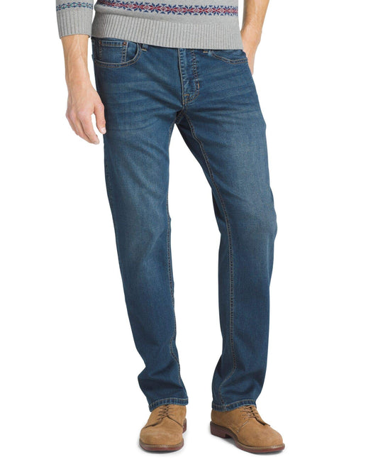 IZOD Men's Comfort Stretch Straight Fit Jean, Mavericks Blue, 40x32