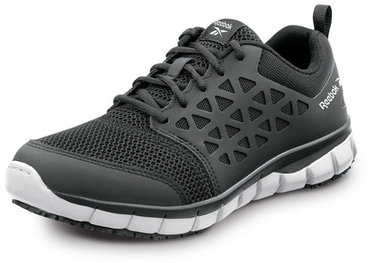 Reebok Work Sublite Cushion Work, Men's, Black/Gray, Athletic Style, MaxTrax Slip Resistant, Soft Toe Work Shoe (7.5 M)