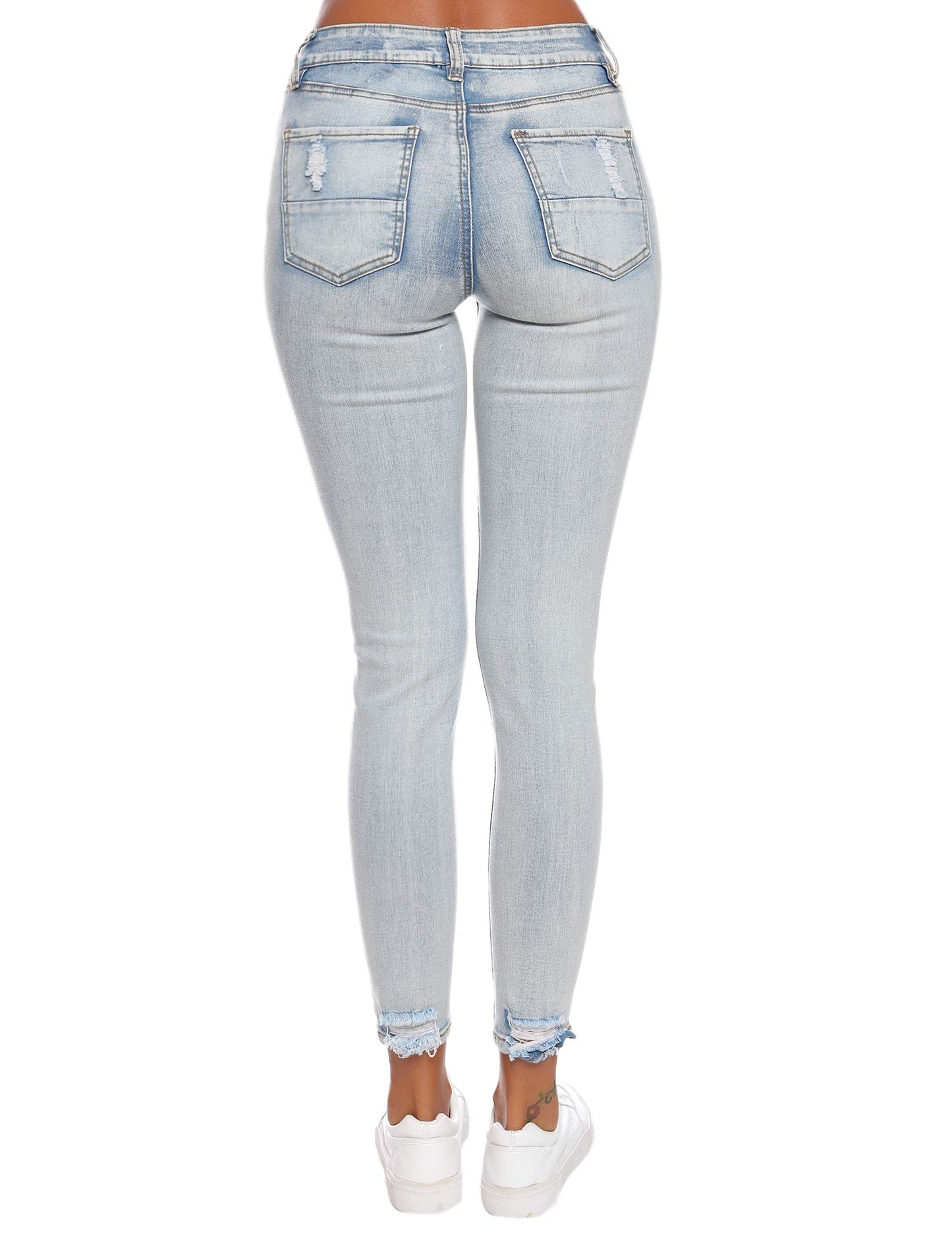 Resfeber Women's Ripped Boyfriend Jeans Stretch Distressed Jeans Capri Mom Jean with Hole