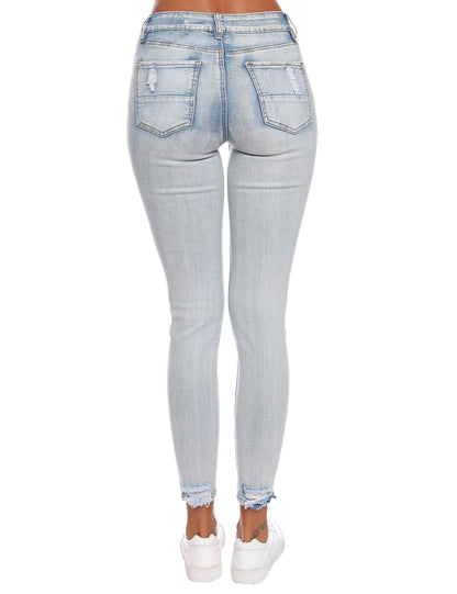 Resfeber Women's Ripped Boyfriend Jeans Stretch Distressed Jeans Capri Mom Jean with Hole