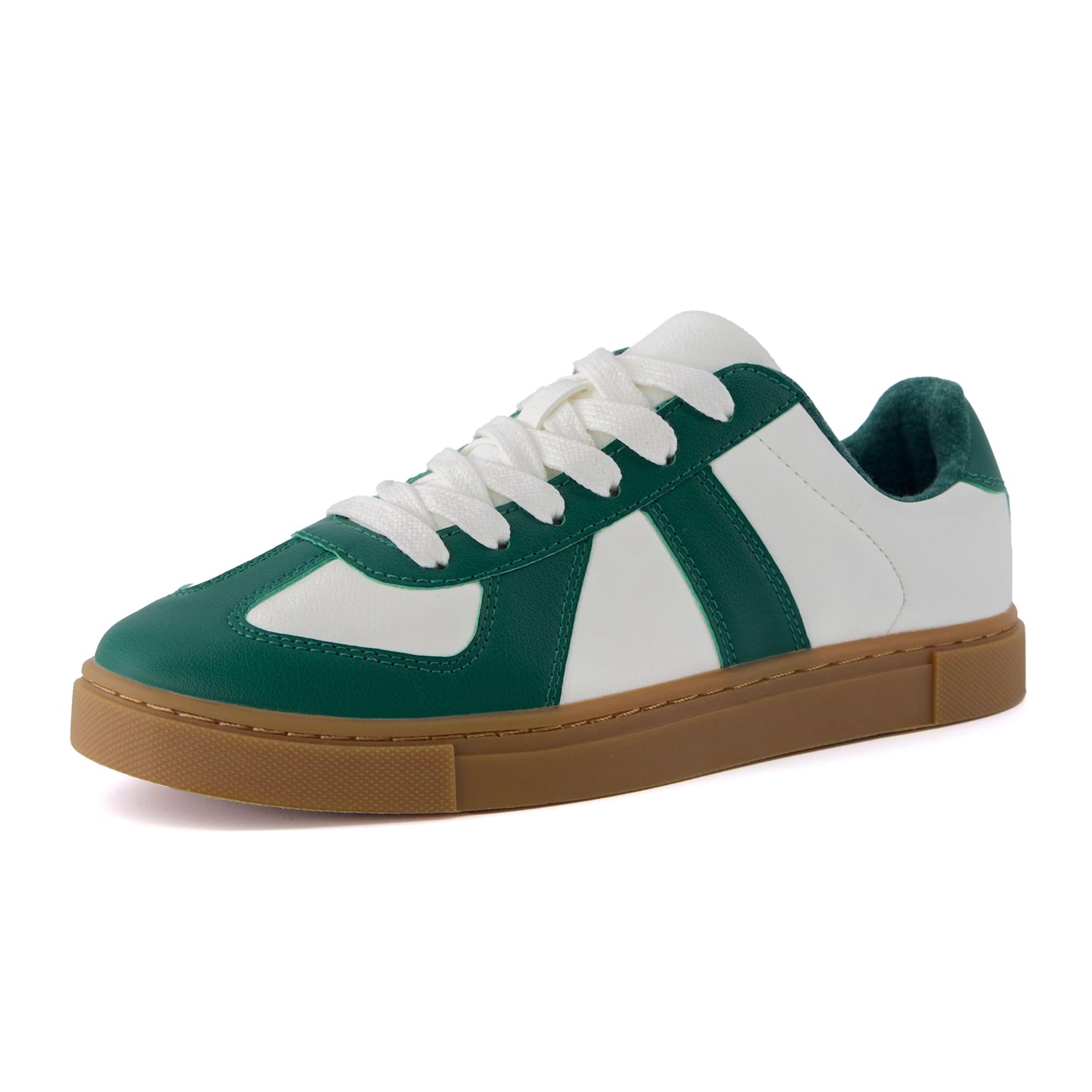 CUSHIONAIRE Bailey Womens Retro Sneaker, Classic Everyday Sneakers for Women with Sleek Rounded Toe and Memory Foam, White/Green 8.5