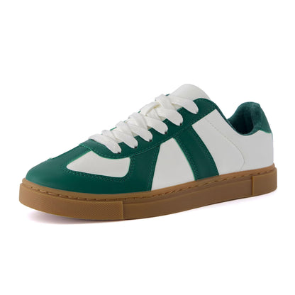 CUSHIONAIRE Bailey Womens Retro Sneaker, Classic Everyday Sneakers for Women with Sleek Rounded Toe and Memory Foam, White/Green 8.5
