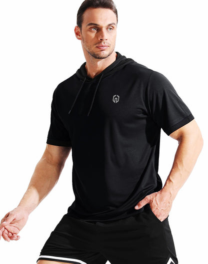 NELEUS Men's Running Shirt Workout Athletic Shirts with Hoodie Pack of 3,5112,Black/Grey/White,Large