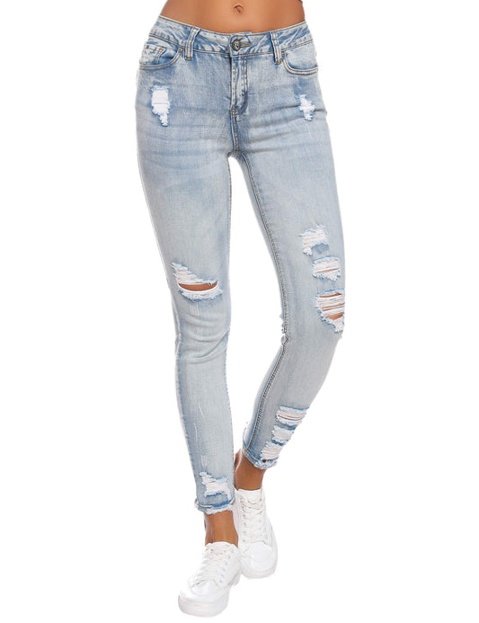 Resfeber Women's Ripped Boyfriend Jeans Stretch Distressed Jeans Capri Mom Jean with Hole