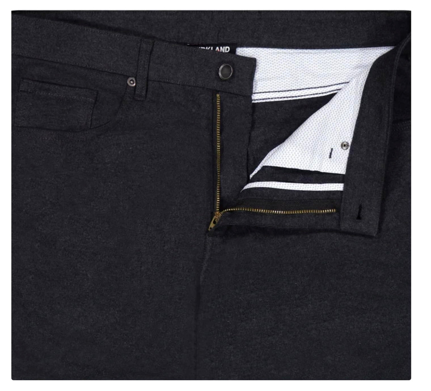 KIRKLAND Signature Men's Stretch Comfort Tapered Fit Brushed 5 Pocket Pant (US, Waist Inseam, 32, 29, Regular, Regular, Gray)