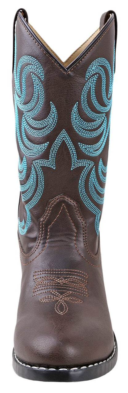 Smoky Mountain Boys Brown with Blue Stitch Monterey Western Cowboy Boots Brown 12 M US Little Kid