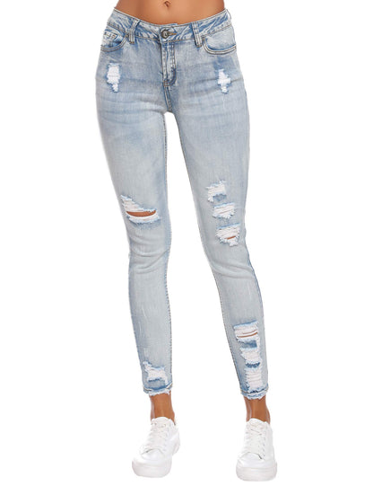 Resfeber Women's Ripped Boyfriend Jeans Stretch Distressed Jeans Capri Mom Jean with Hole