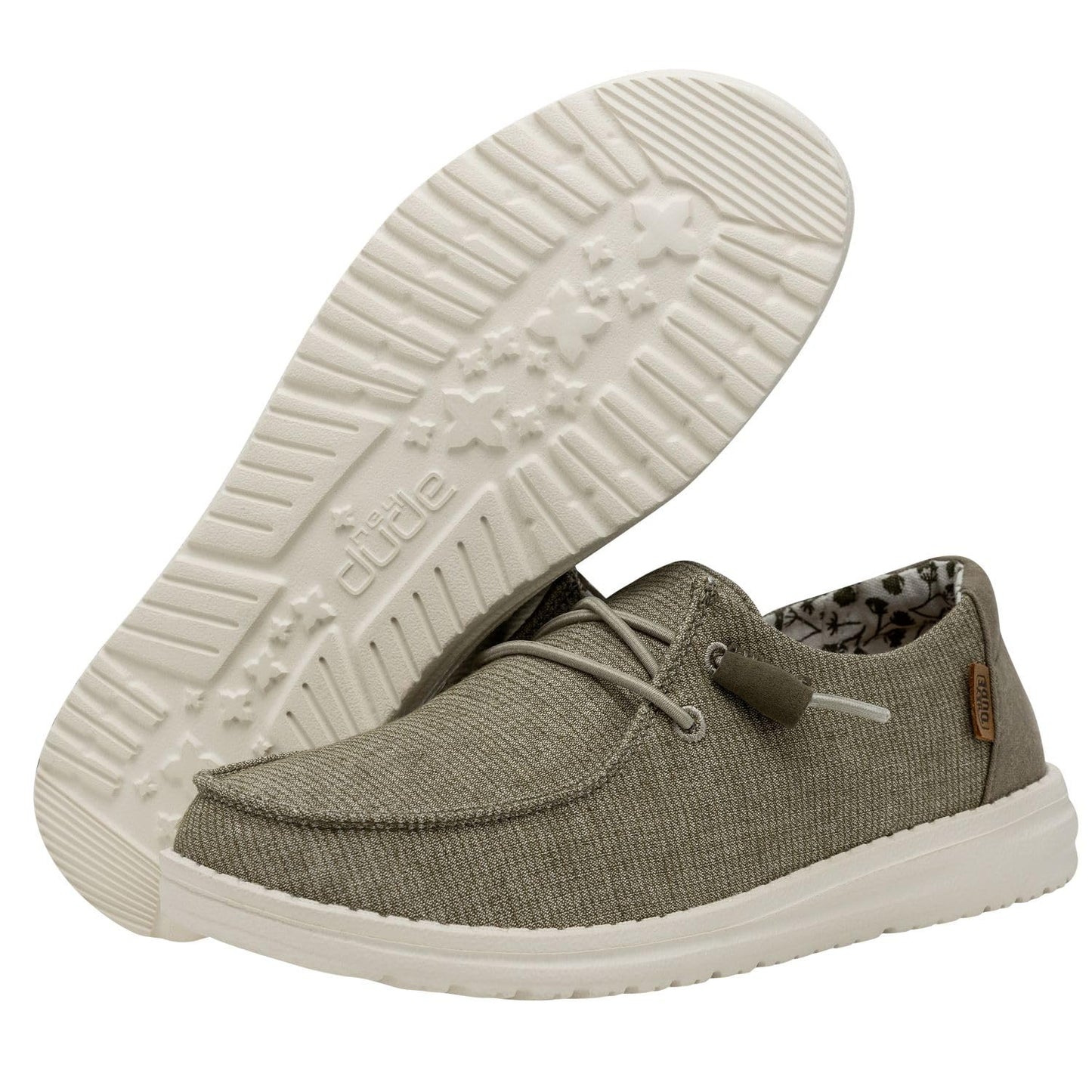 HEYDUDE Women's Wendy Chambray Slip On Shoe, Sage Size 9 | Textile Upper | Lightweight Casual Loafer with Elastic Laces