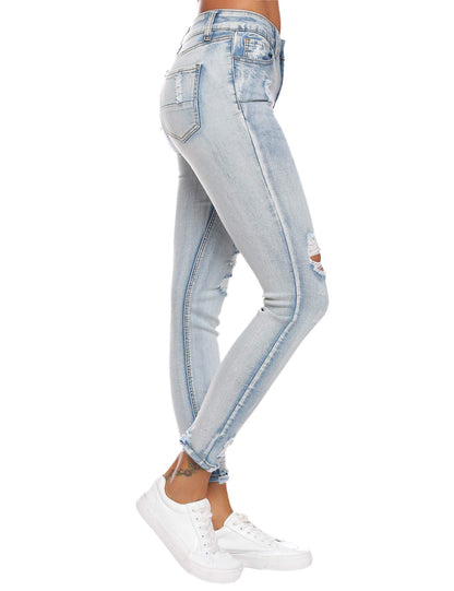 Resfeber Women's Ripped Boyfriend Jeans Stretch Distressed Jeans Capri Mom Jean with Hole
