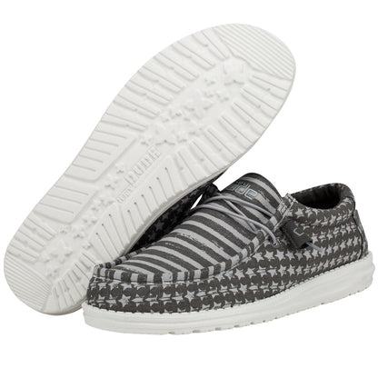 HEYDUDE Men's Wally Greyed Patriotic Size 8 | Men’s Shoes | Men's Lace Up Loafers | Comfortable & Light-Weight