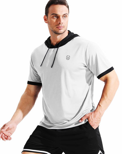 NELEUS Men's Running Shirt Workout Athletic Shirts with Hoodie Pack of 3,5112,Black/Grey/White,Large