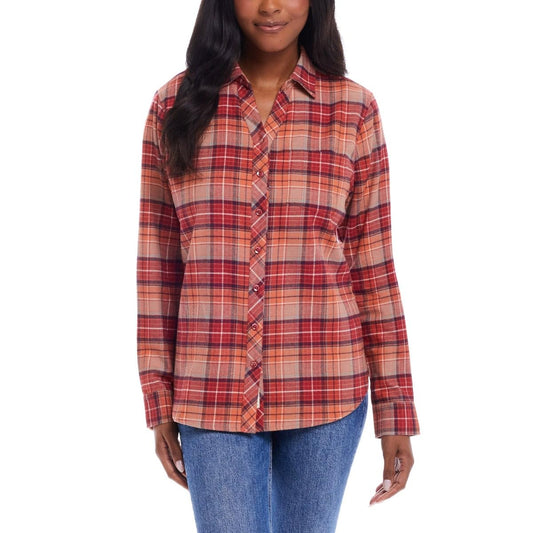 Weatherproof Vintage Women's Classic-Fit Long-Sleeve Flannel Shirt Orange, XL