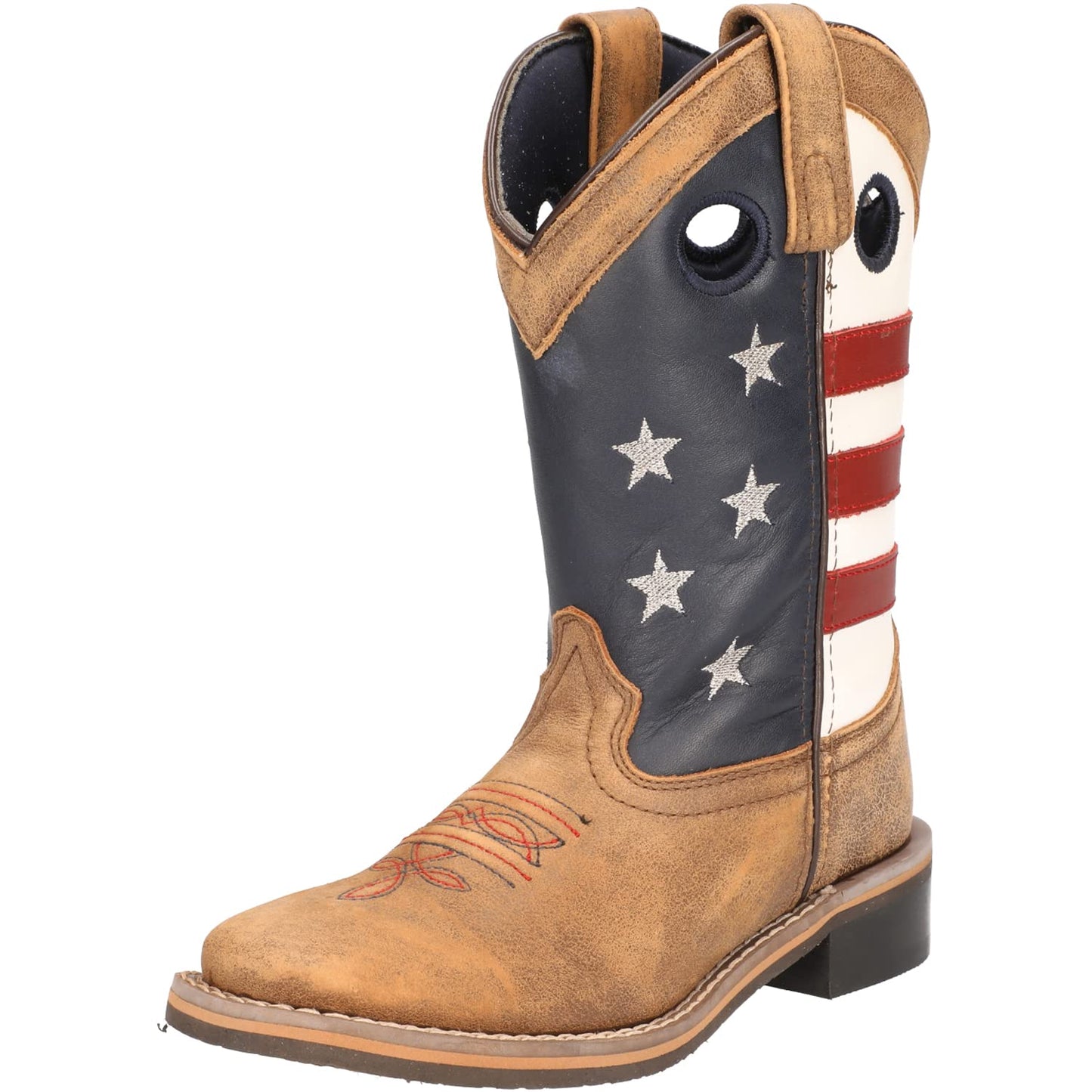 Smoky+Children%27s+Kid%27s+Stars+and+Stripes+Vintage+Brown+Leather+Western+Cowboy+Boot