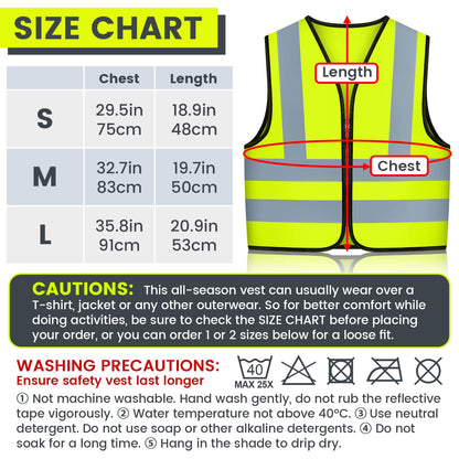 Safety Vest High Visibility Reflective Vest With Zipper Child Hi Vis Vest With Reflective Tape, Neon Yellow Color, Zipper Front (Small)