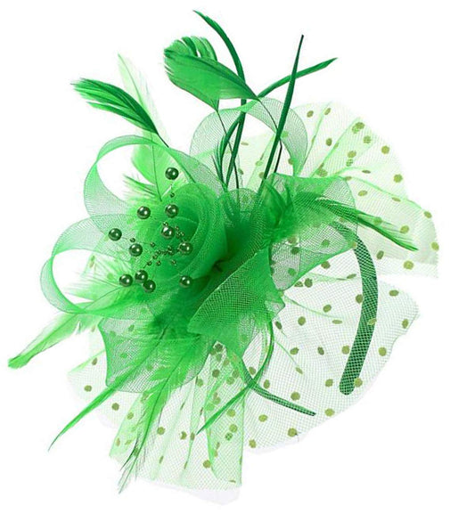 Mycharm Fascinators Hat for Women Wedding Feather Flower heandbands Party Derby Headbands Clip Tea Party Headwear (Green)