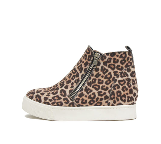 Soda Taylor Hidden Fahsion Wedge Sneaker Shoes Side Zipper (8, Oatmeal Cheetah, Numeric_8)