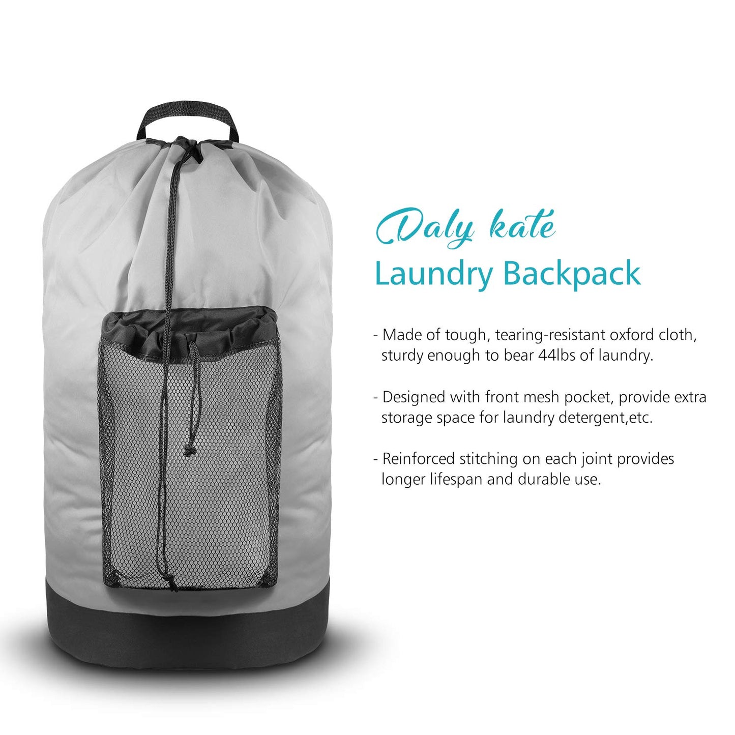 Dalykate Laundry Backpack with Shoulder Straps and Mesh Pocket Durable Nylon Clothes Hamper Bag with Drawstring Closure for College, Travel, Laundromat, Apartment