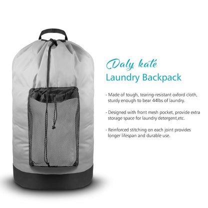 Dalykate Laundry Backpack with Shoulder Straps and Mesh Pocket Durable Nylon Clothes Hamper Bag with Drawstring Closure for College, Travel, Laundromat, Apartment