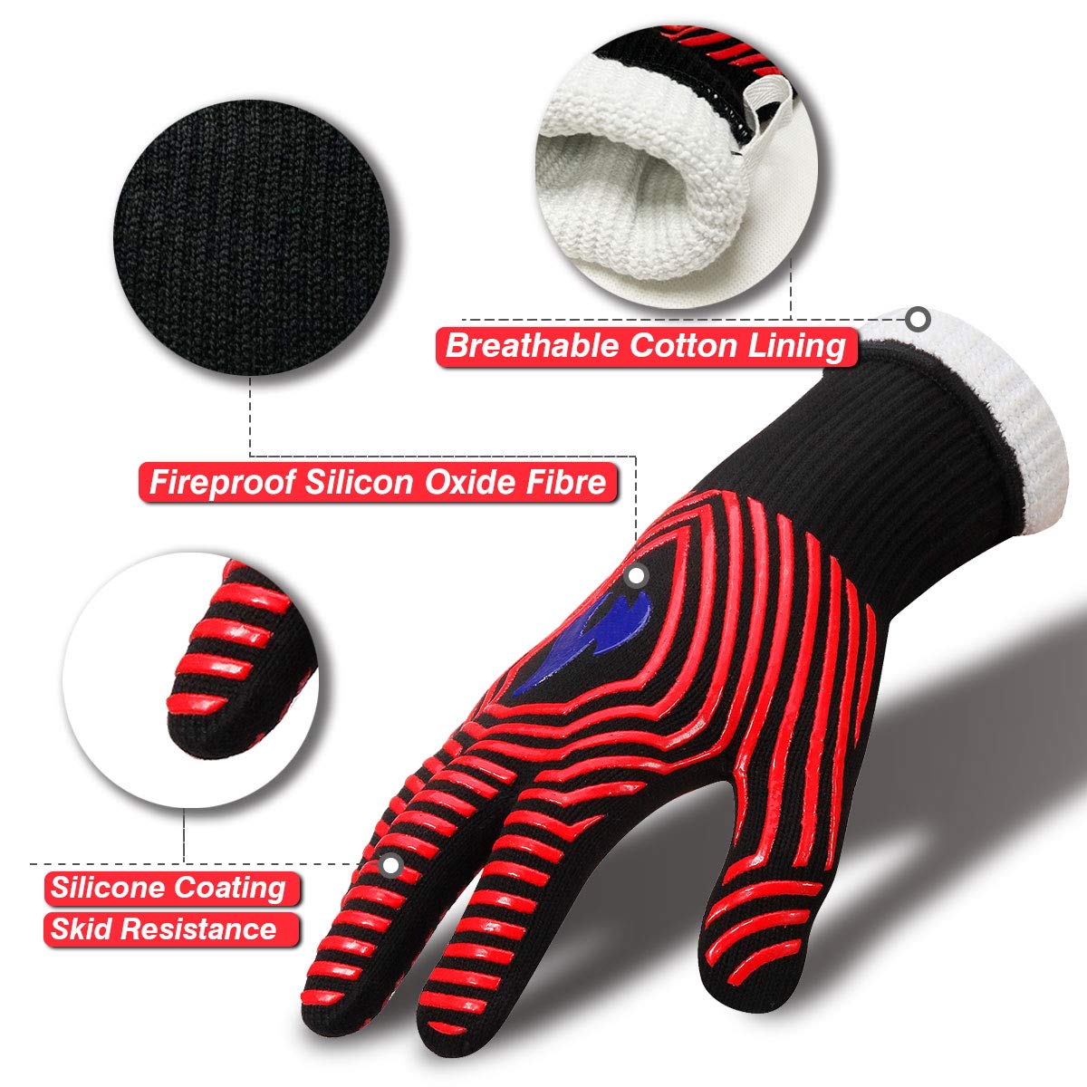 N/P Cmzailt BBQ Gloves 1472℉ Extreme Heat Resistant Food Grade Kitchen Fireproof Grill Gloves,Silicone Non-Slip Insulated Oven Mitts Universal Size for Cooking,Baking,Barbecue,Frying,Welding,Cutting