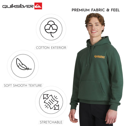 Quiksilver Men's Regular Fit Super Soft Fleece Midweight Pullover Hooded Sweatshirt, Green Topiary, X-Large