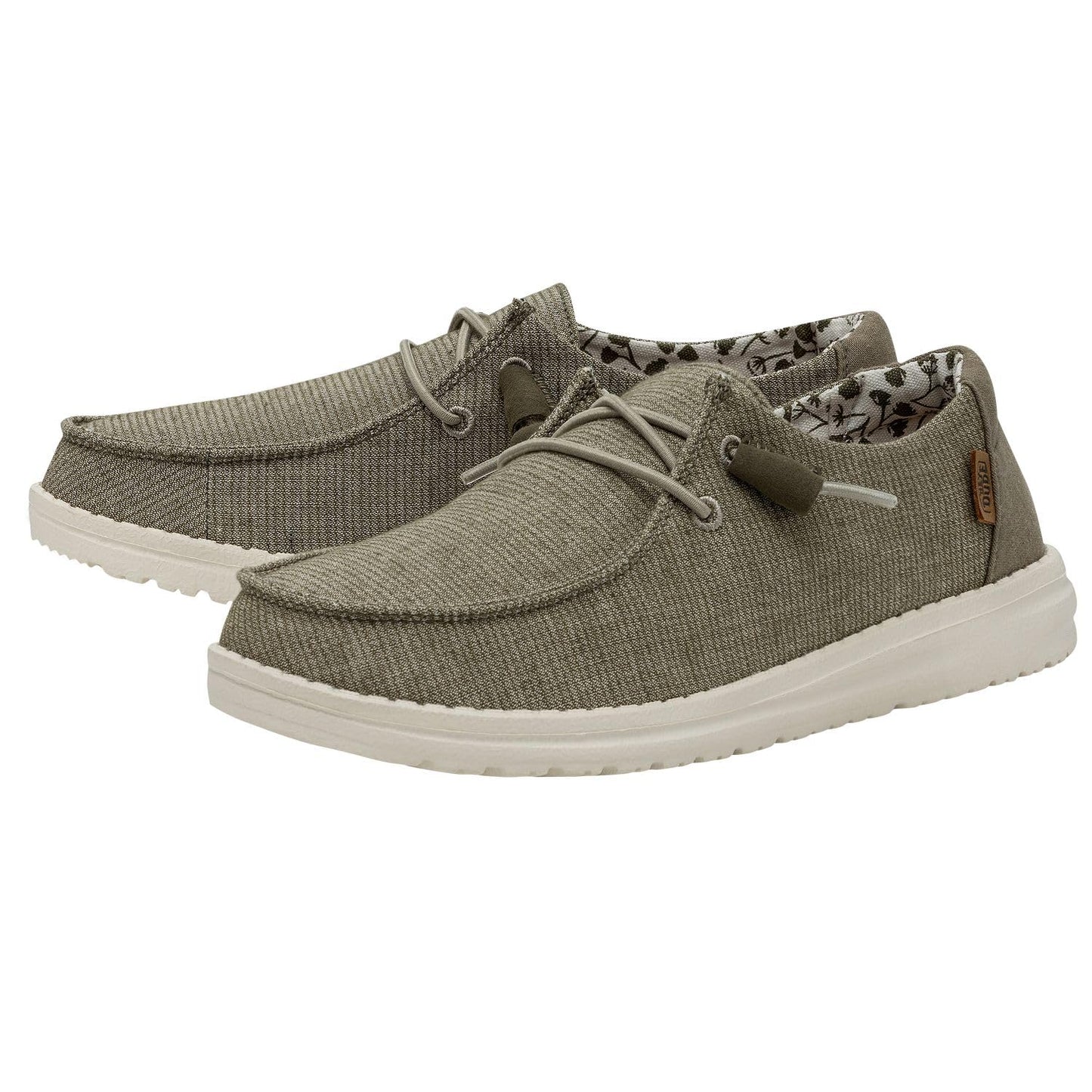 HEYDUDE Women's Wendy Chambray Slip On Shoe, Sage Size 9 | Textile Upper | Lightweight Casual Loafer with Elastic Laces