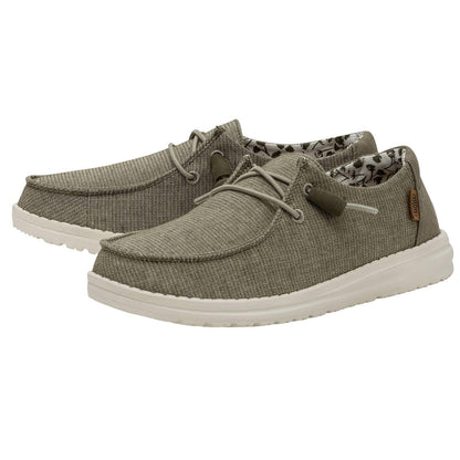 HEYDUDE Women's Wendy Chambray Slip On Shoe, Sage Size 9 | Textile Upper | Lightweight Casual Loafer with Elastic Laces