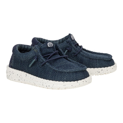 HEYDUDE Boy's Youth Wally Stretch Sox Slip On Shoe, Navy Size 12 | Lightweight Easy On Travel Ready Casual Sneaker
