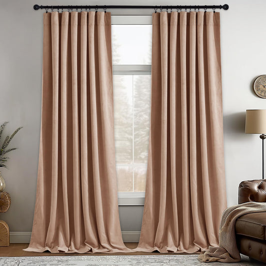 StangH Nursery Sunlight Blush Velvet Curtains - Room Darkening Curtains for Bedroom Elegant Interior Decoration Privacy Window for Living Room, W52 x L96, Blush Beige, 2 Panels