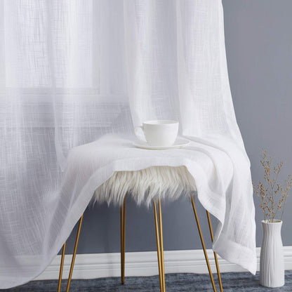 HLC.ME Abbey Faux Linen Textured Semi Sheer Privacy Sun Light Filtering Transparent Window Grommet Long Thick Curtains Drapery Panels for Bedroom & Living Room, 2 Panels (54 W x 108 L, White)