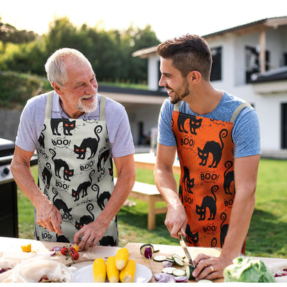 Geyoga 2 Pieces Halloween Apron Halloween Cat Apron Adjustable Cat Pattern Apron Halloween Buffalo Apron for Kitchen Cooking Chef Grill Baking 2 Styles