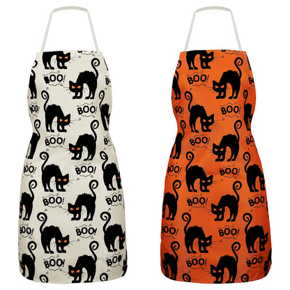 Geyoga 2 Pieces Halloween Apron Halloween Cat Apron Adjustable Cat Pattern Apron Halloween Buffalo Apron for Kitchen Cooking Chef Grill Baking 2 Styles