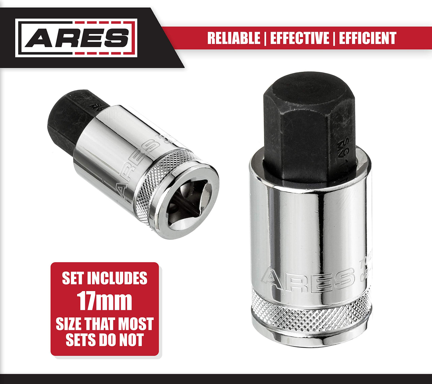 ARES 70108-12-Piece Metric Hex Bit Socket Set - Chrome Vanadium Sockets with S2 Alloy Bits - Includes Aluminum Socket Organizer