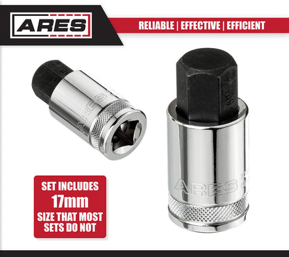 ARES 70108-12-Piece Metric Hex Bit Socket Set - Chrome Vanadium Sockets with S2 Alloy Bits - Includes Aluminum Socket Organizer