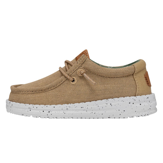 HEYDUDE Boy's Wally-Youth Washed Canvas Walnut Size 2 | Youth's Shoes | Youth Slip-on Loafers | Comfortable & Light-Weight