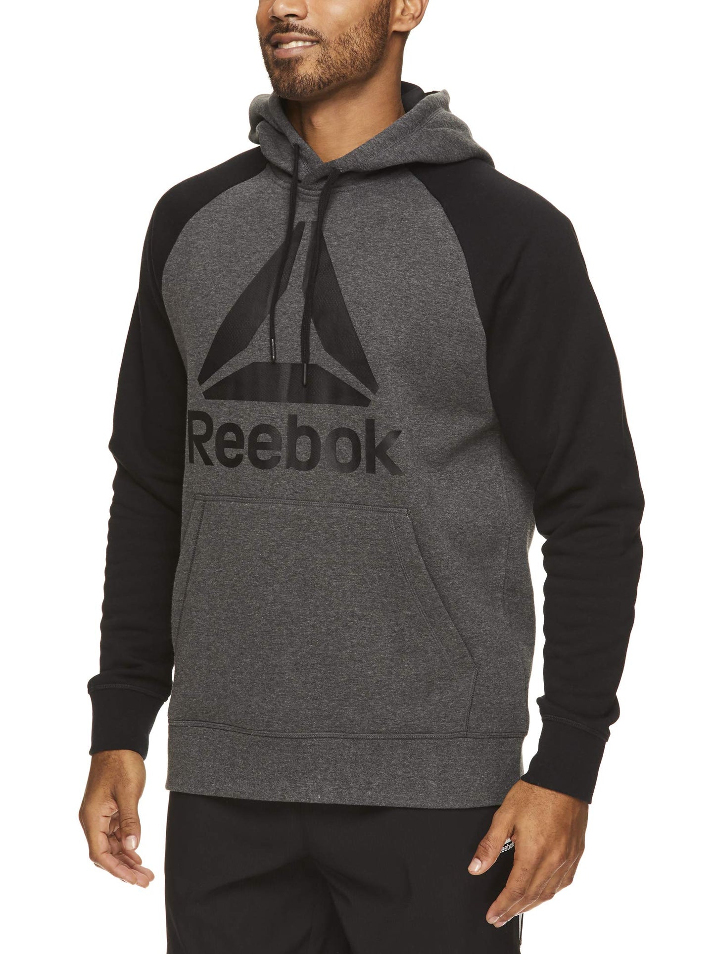 Reebok Men's Performance Pullover Hoodie Sweatshirt - Graphic Hooded Activewear Sweater with Front Pocket - Charcoal Heather Mesh Camo Po, Medium