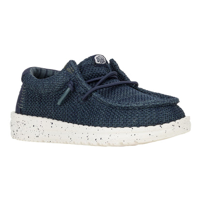 HEYDUDE Boy's Youth Wally Stretch Sox Slip On Shoe, Navy Size 12 | Lightweight Easy On Travel Ready Casual Sneaker
