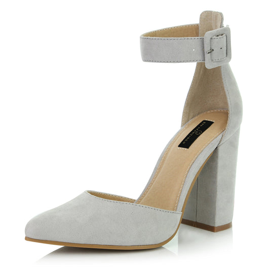 DailyShoes Closed Toe Daily Heels Women's Chunky High Heel Buckle Ankle Strap Closed Pointy Toe D'Orsay Sandal Adjustable Pointed Heels Women Strap Shoes Philz-03 Grey Sv 7.5