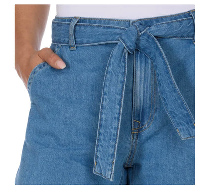Tommy Hilfiger Women's Cotton High Rise Belted Denim Short (US, Numeric, 4, Regular, Regular, Medium Wash)