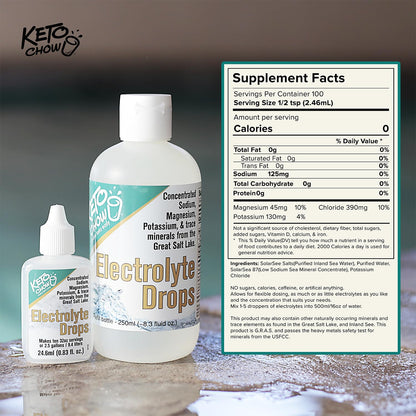 Keto Chow | Electrolyte Hydration Drops | Keto Diets & Intermittent Fasting | Immune Support | Gluten & Sugar Free | Paleo | Sodium, Magnesium, Potassium & Trace Minerals | Unflavored | 8.3 fl oz