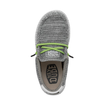 HEYDUDE Boy's Youth Wally Sox Slip On Shoe, Stone White Size 3 | Lightweight Casual Loafer with Elastic Laces and Removable EVA Insole